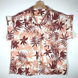 Coastal Comfort Women's Medium Hawaiian Aloha Button Up Cap Sleeve Shirt